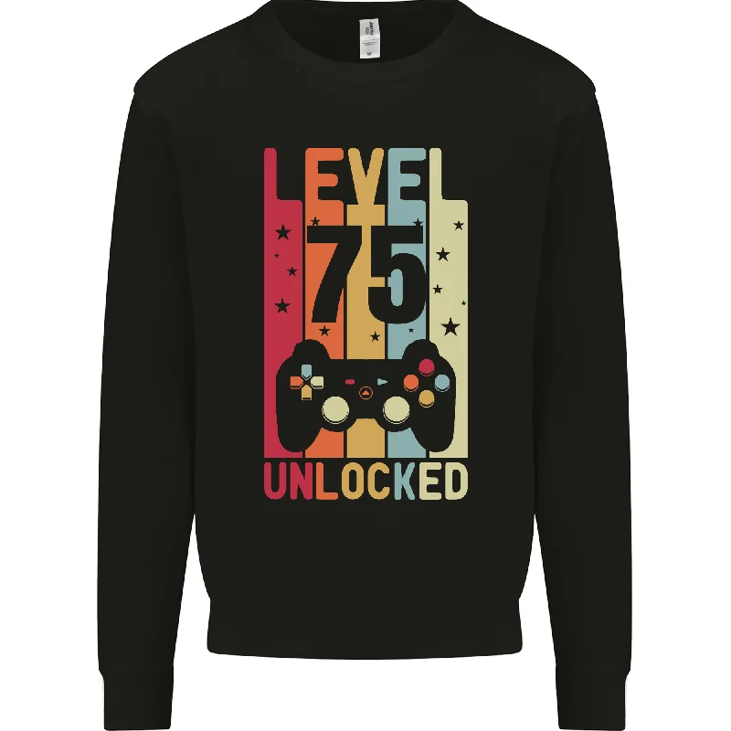 fashion hoodiebold workout sweatshirt75th Birthday Level Up Gaming Men's Sweatshirt - 75 Year Old Gamer Gift