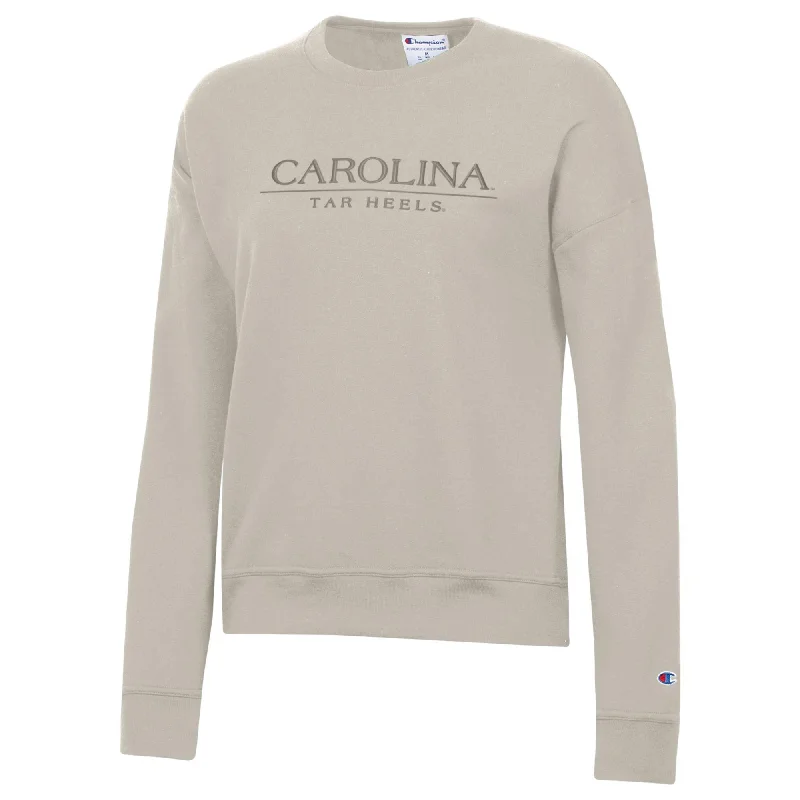 sleek and warm coatNorth Carolina Tar Heels Women's Beige Embroidered Sweatshirt by Champion