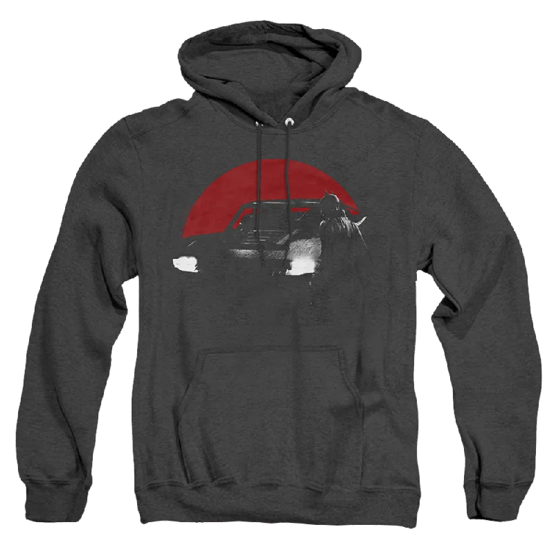 warm pullover hoodieThe Batman (2022) Red Moon And Batmobile - Heather Pullover Hoodie