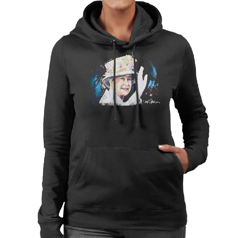 cool hoodiefashionable gym hoodieSidney Maurer Original Portrait Of Queen Elizabeth Floral Hat Women's Hooded Sweatshirt