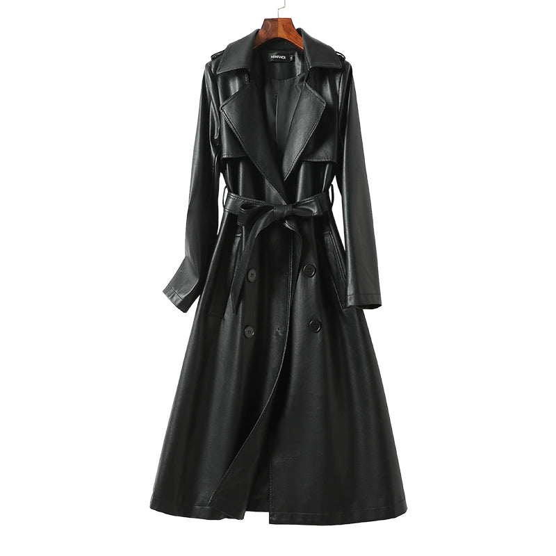 fashion-forward coatWinter Mid-length Leather Trench Coat