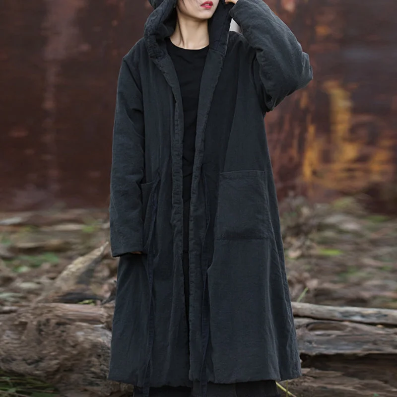 sleek trench coatThickened Warm Hooded Mid-length Cotton Coat