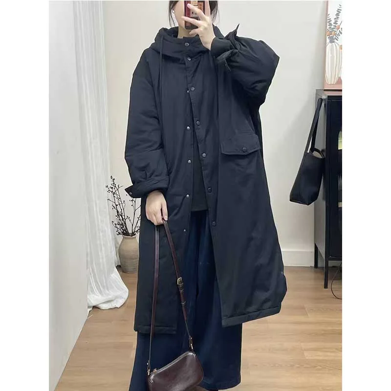 modern coatPadded Windbreaker Mid-Length Hooded Cotton Jacket