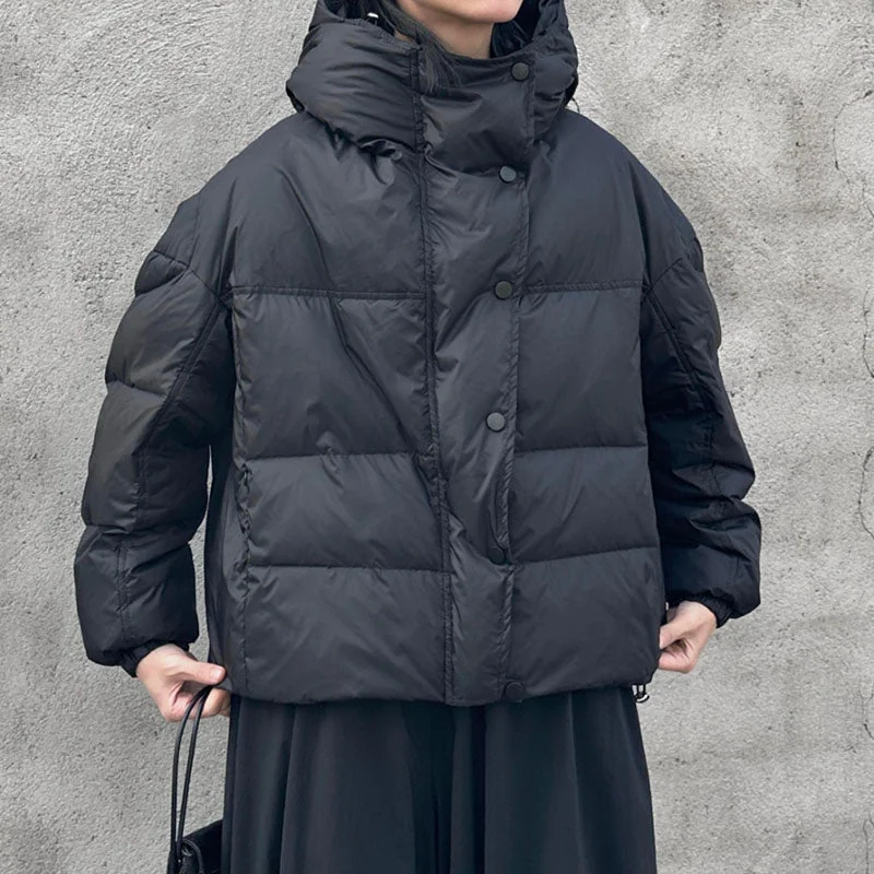 stylish coatStand Collar Hooded Loose Jacket