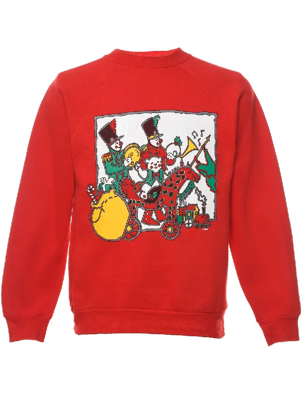 classic bomber jacketRed Printed Christmas Sweatshirt  - M