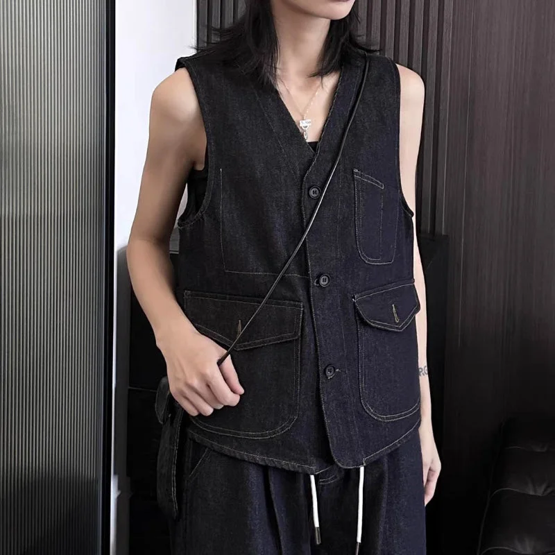 trendy casual outerwearV-neck Retro Denim Vest