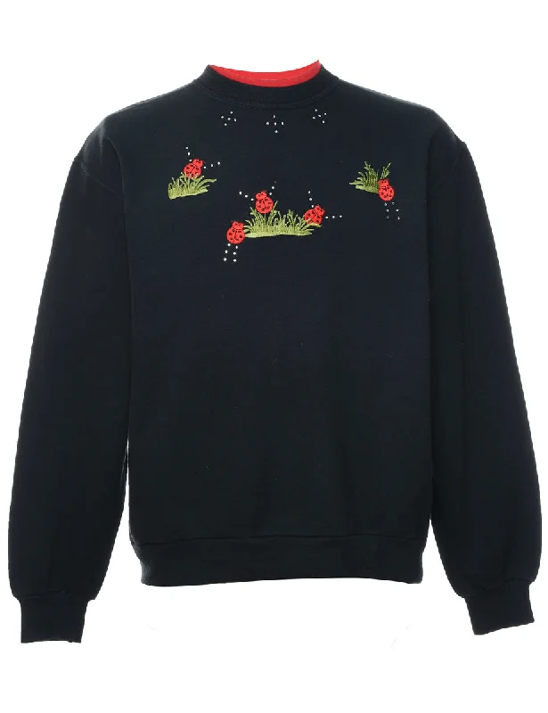 relaxed fit coatBlack & Red Round Neck Embroidered Sweatshirt - M