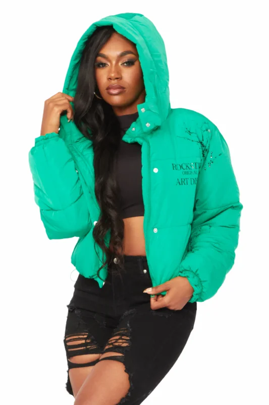 contemporary trench coatKeira Green Drippy Puffer Jacket