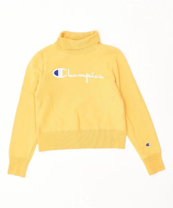 stylish pullover hoodieCHAMPION Womens Graphic Sweatshirt Jumper UK 6 XS Yellow Cotton