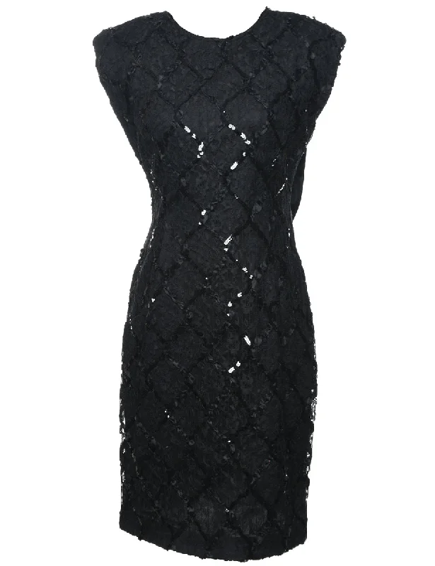 slim fit coatSequined Black Sparkly Evening Dress - L