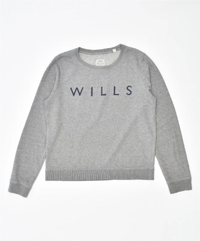 modern hoodieJACK WILLS Womens Graphic Sweatshirt Jumper UK 12 Large Grey Cotton