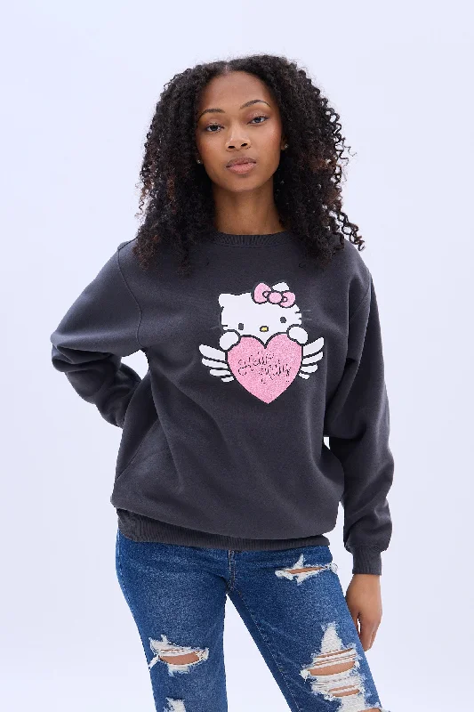 trendy zip-up hoodieHello Kitty Angel Graphic Crew Neck Sweatshirt