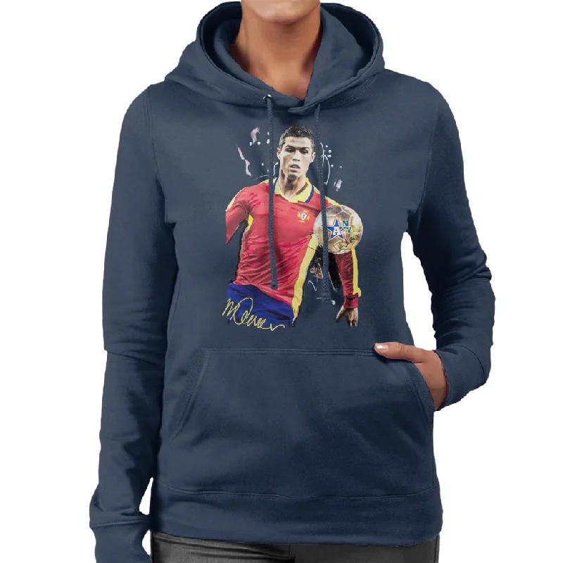 slim fit hoodiecool workout sweatshirtSidney Maurer Original Portrait Of Portugal Striker Cristiano Ronaldo Women's Hooded Sweatshirt