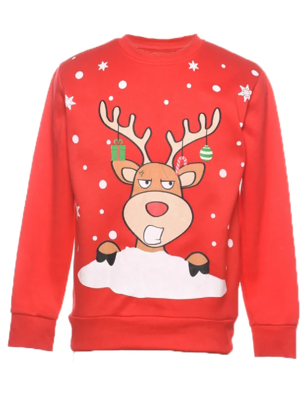 insulated jacketReindeer Design Red Christmas Sweatshirt - XS