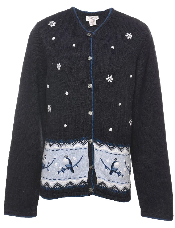 windbreaker jacketFestive Print Christmas Cardigan - L