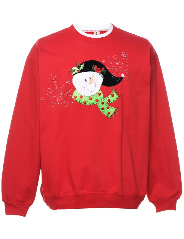 fitted trench coatSnowman Design Red Embroidered Christmas Sweatshirt - XL