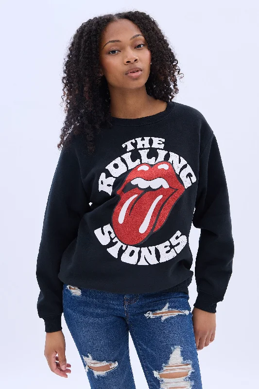 casual hoodieThe Rolling Stones Glitter Graphic Crew Neck Sweatshirt