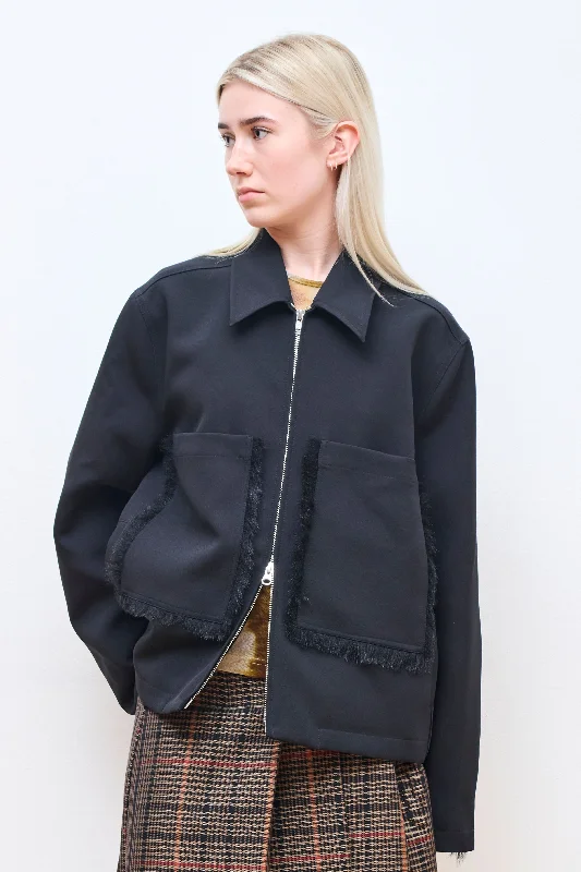 elegant coatZip Up Patch Pocket Jacket Black