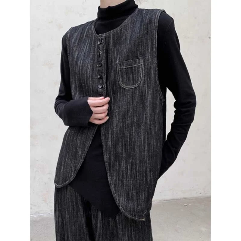 everyday winter coatDenim Waistcoat Asymmetric Arc Cardigan Vest