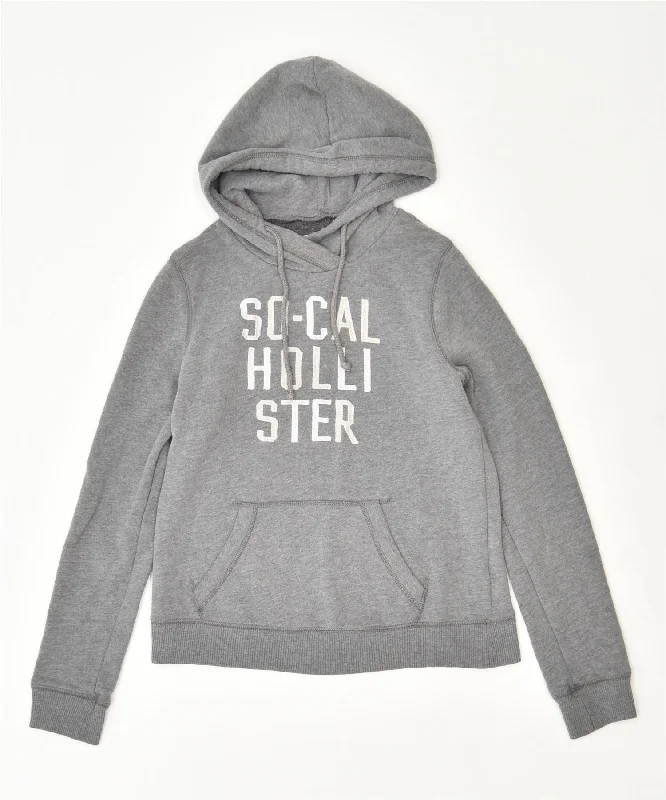 casual streetwear hoodieHOLLISTER Womens Graphic Hoodie Jumper UK 12 Medium Grey Cotton