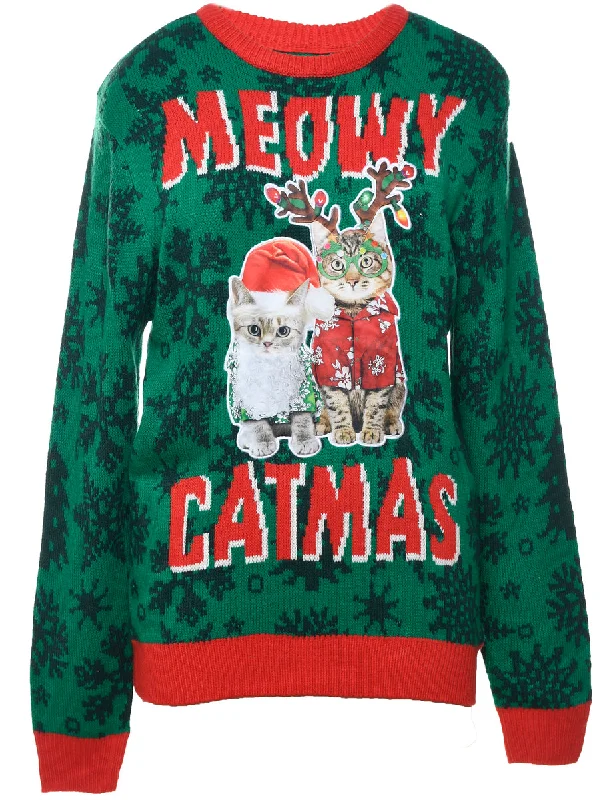 wool-blend coatCat Printed Christmas Jumper - M