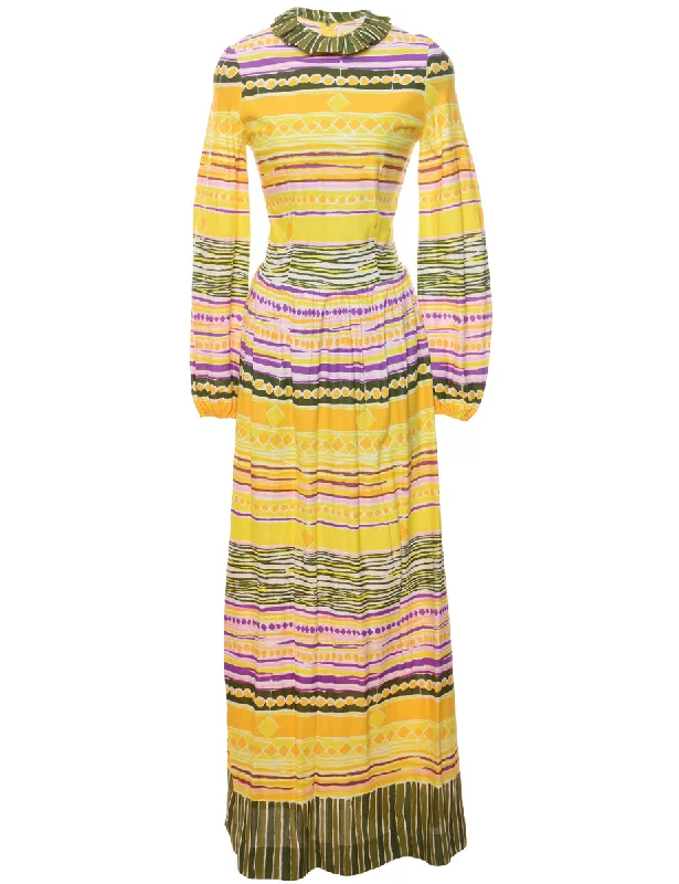 trendy jacket1970s Geometric Multi-Colour Maxi Dress - XS