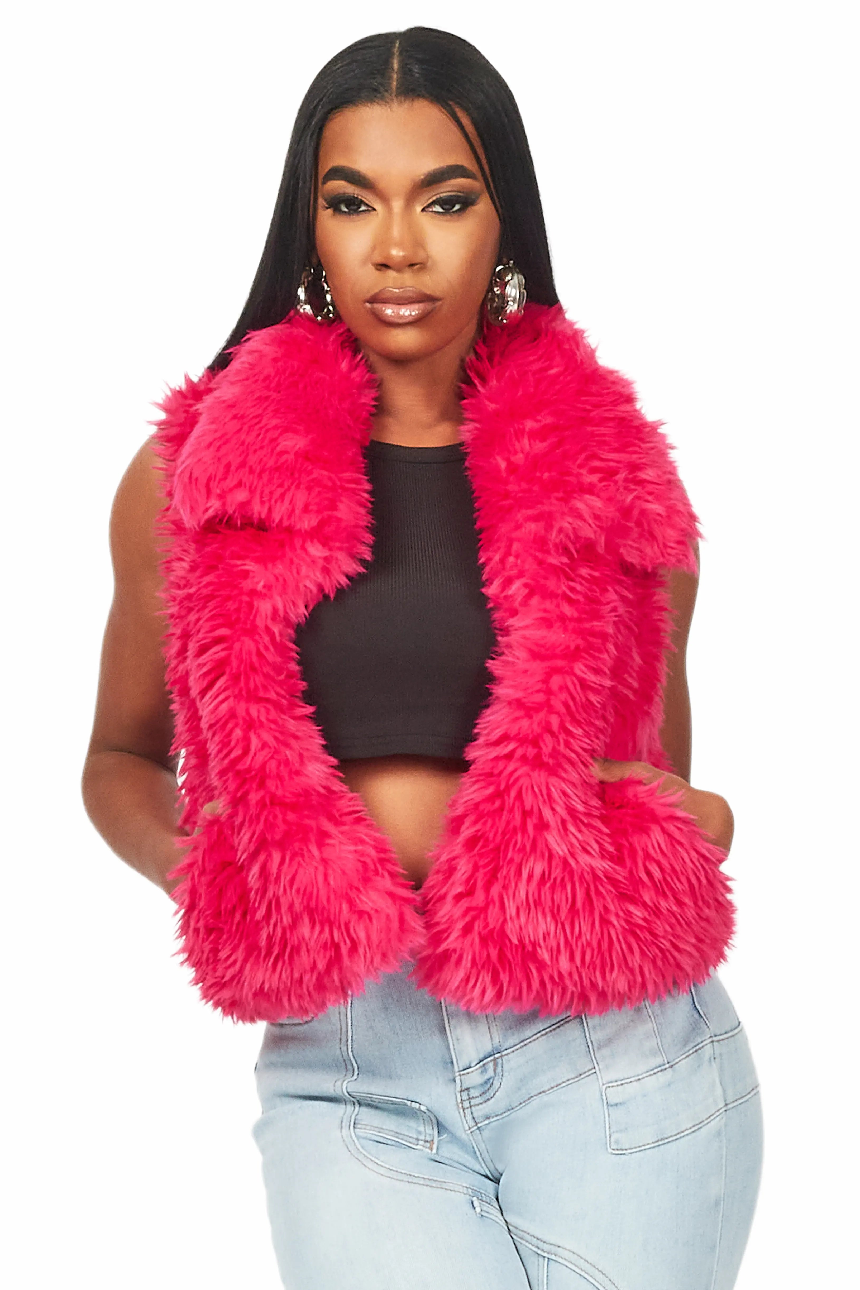 lightweight coatKeionna Fuchsia Fur Vest