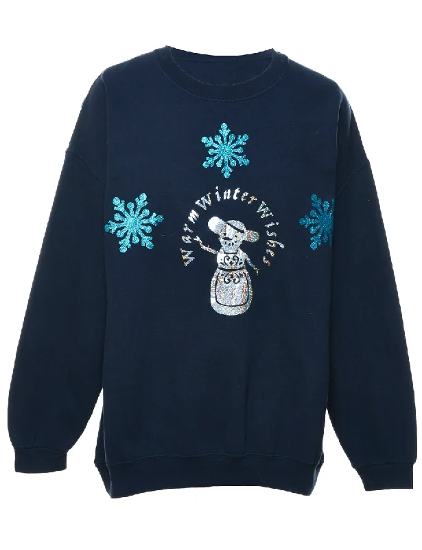 premium coatSnowman Design Navy Christmas Sweatshirt - XL