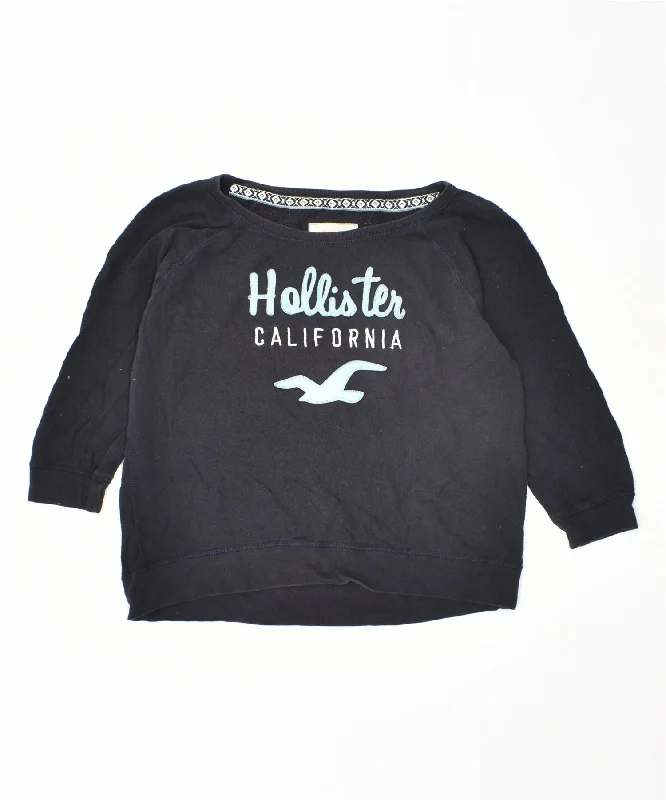 retro hoodieHOLLISTER Womens Oversized Graphic Sweatshirt Jumper UK 14 Medium Blue