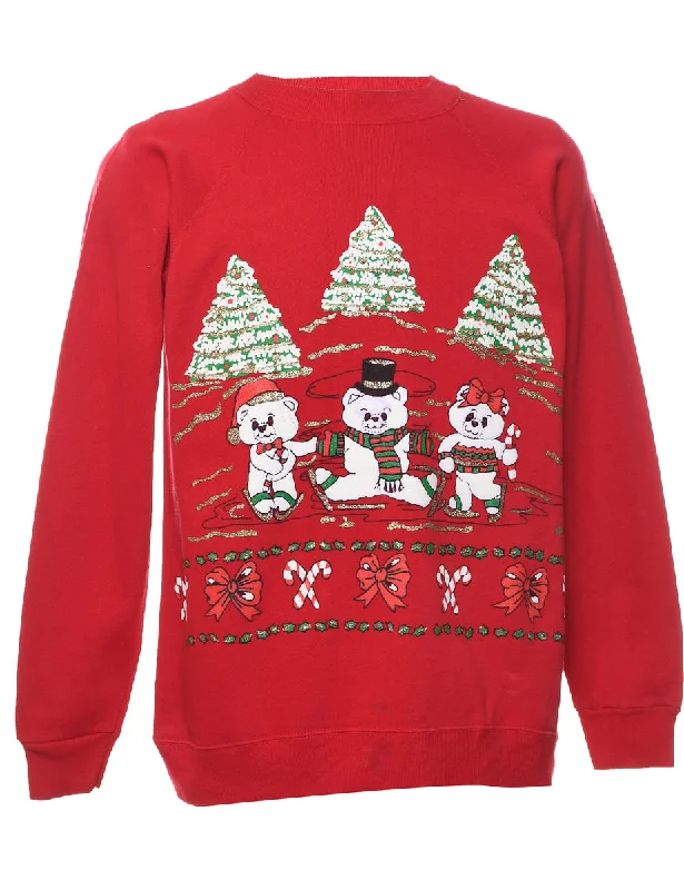 cozy winter coatTeddy Bear Print Christmas Sweatshirt - L