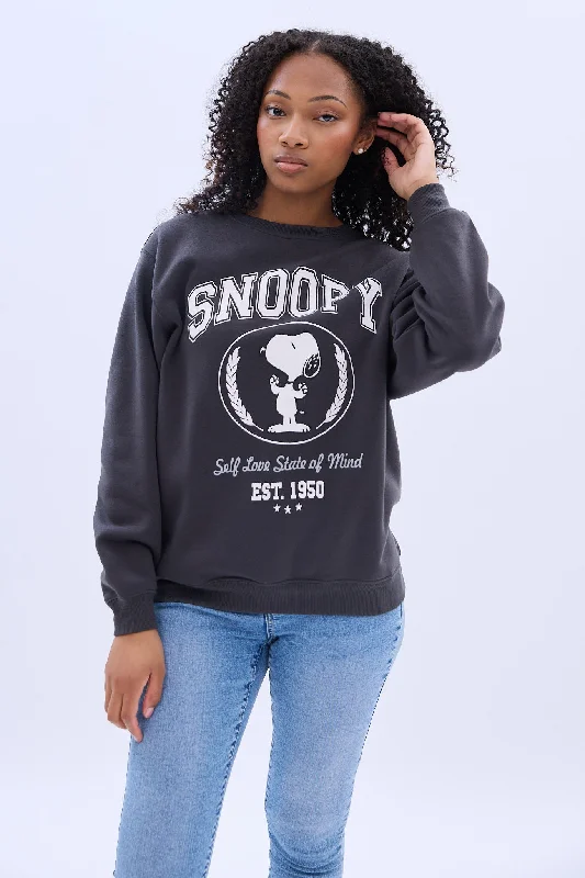 stylish hoodie for womenPeanuts Snoopy Self-Love Graphic Crew Neck Sweatshirt