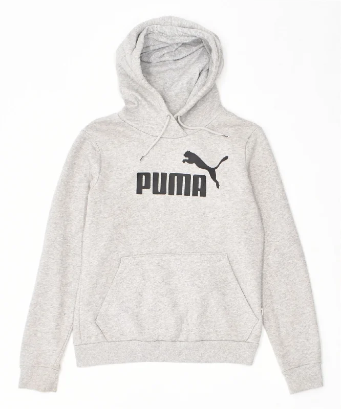 fashion hoodiePUMA Womens Loose Fit Graphic Hoodie Jumper UK 10 Small Grey Cotton