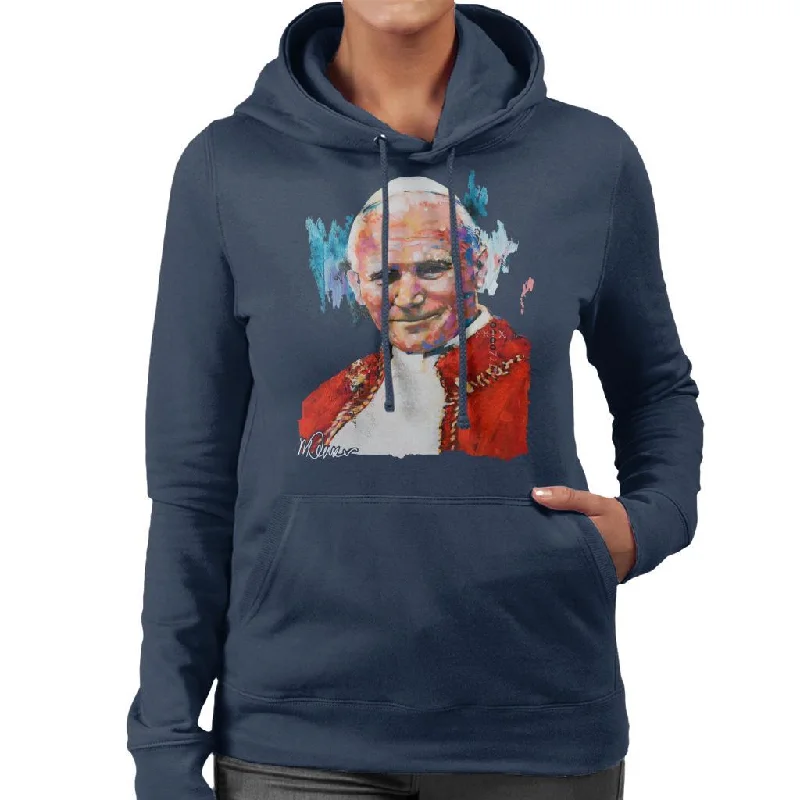 modern hoodiegraphic gym sweatshirtSidney Maurer Original Portrait Of Pope John Paul II Women's Hooded Sweatshirt