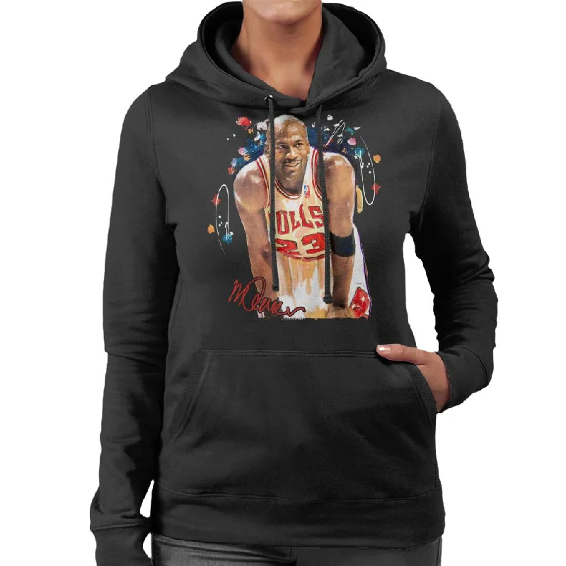 zip-up hoodiemodern athletic hoodieSidney Maurer Original Portrait Of Michael Jordan Chicago Bulls Arm Band Women's Hooded Sweatshirt