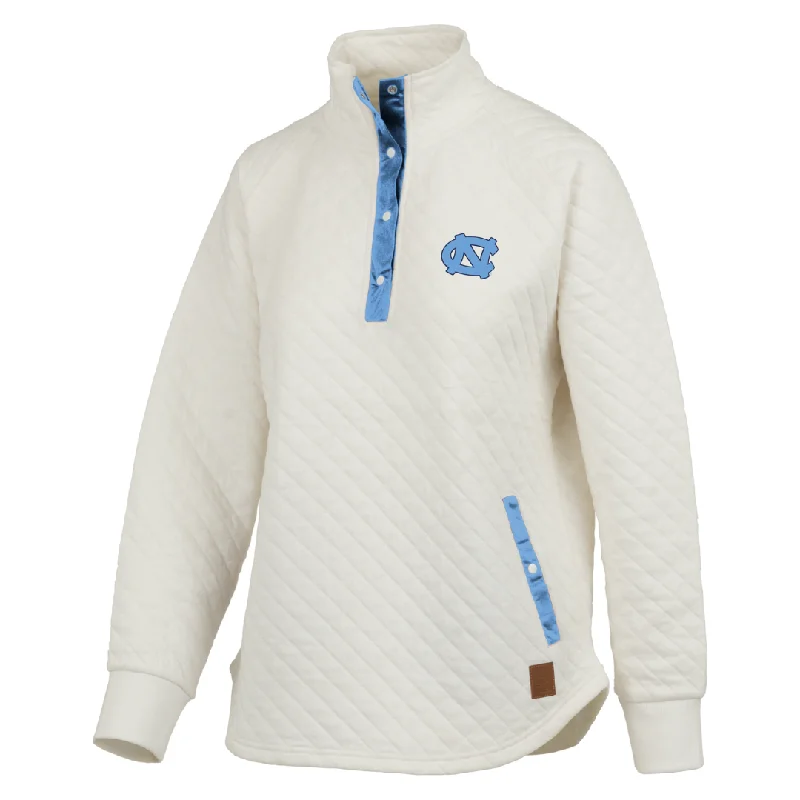 oversized puffer coatNorth Carolina Tar Heels Women's 1/4 Snap Up Pullover in White - Claire