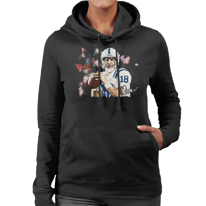 fitted hoodieoversized gym sweatshirtSidney Maurer Original Portrait Of Star Quarterback Peyton Manning Women's Hooded Sweatshirt