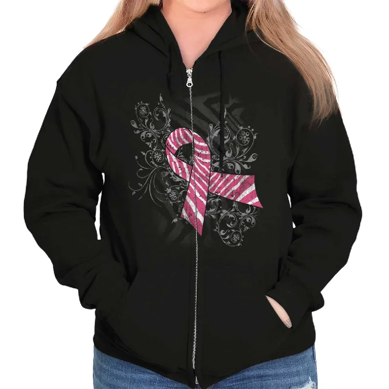 casual hoodie for workoutPink And White Ribbon Zip Hoodie