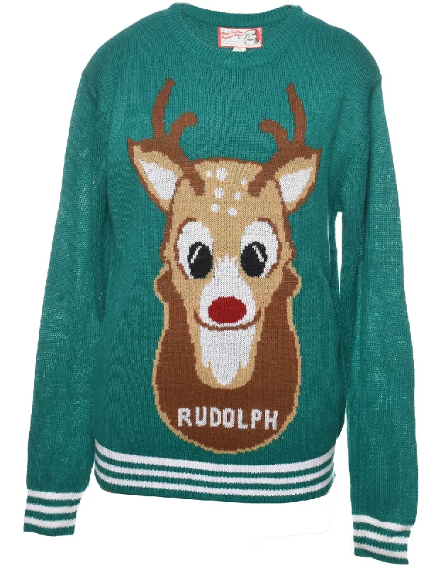 vintage trench coatReindeer Christmas Jumper - M