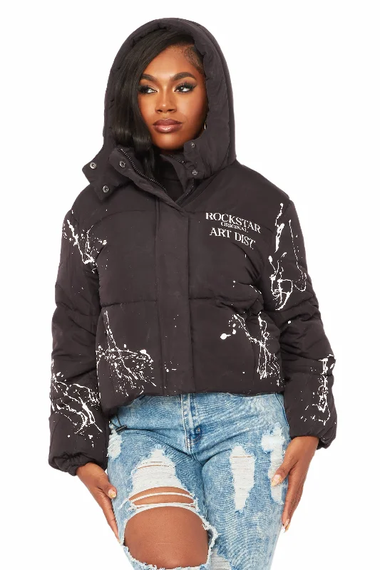 long coatKeira Black Drippy Puffer Jacket