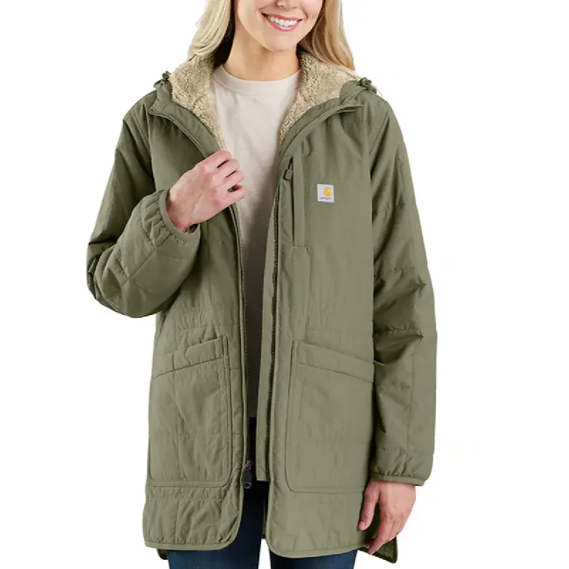 padded puffer coatWomen's Rain Defender Loose Fit Lightweight Insulated Hooded Coat 106465