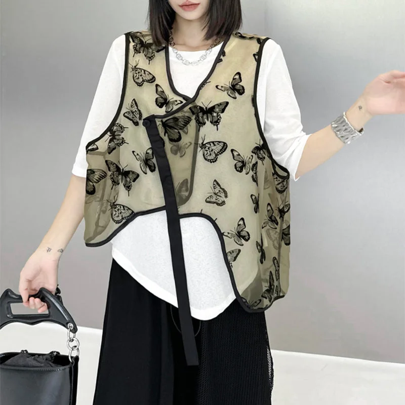 lightweight winter coatFlocked Butterfly Irregular Vest