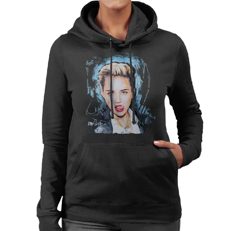 zip-up hoodie for gymchic active hoodieSidney Maurer Original Portrait Of Miley Cyrus Licking Lips Women's Hooded Sweatshirt