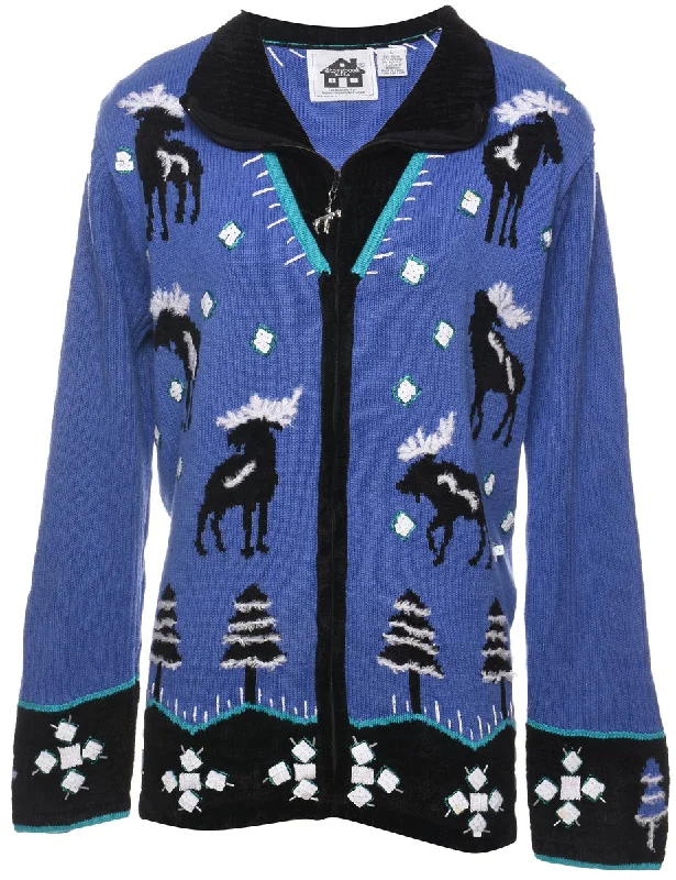 high-quality coatAnimal Design Christmas Cardigan - L