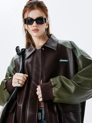 oversized trench coatI'M ONE Women's versatile retro wind splicing tide cool loose biker clothes baseball suit fall new jacket