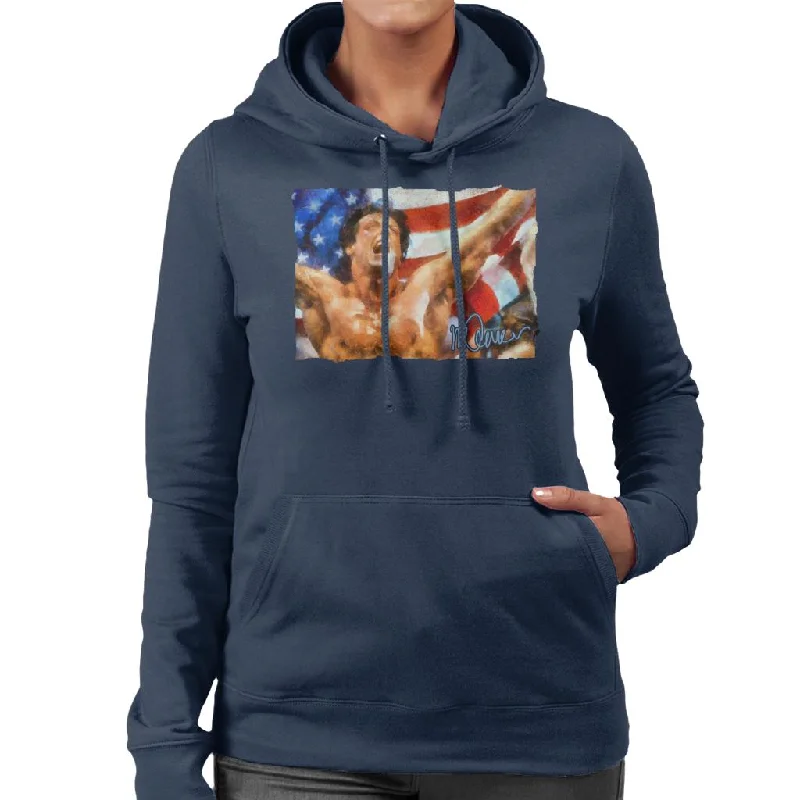 fashionable hoodiesleek sports hoodieSidney Maurer Original Portrait Of Sylvester Stallone As Rocky Women's Hooded Sweatshirt