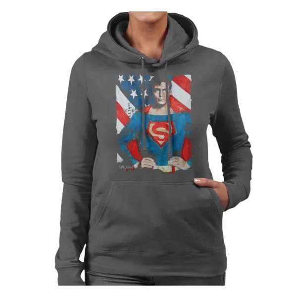 chic workout hoodieperformance workout sweatshirtSidney Maurer Original Portrait Of Superman Christopher Reeve Women's Hooded Sweatshirt