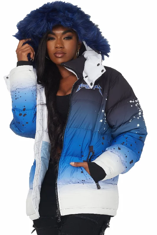 trendy casual outerwearValentina Royal Blue Oversized Puffer Jacket