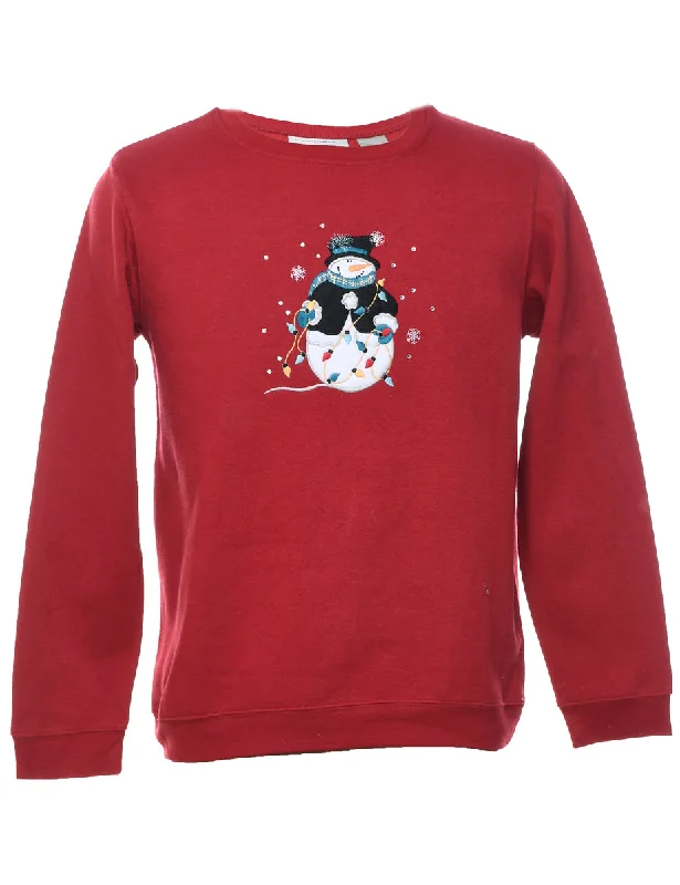 functional coatSnowman Design Maroon Christmas Sweatshirt - M