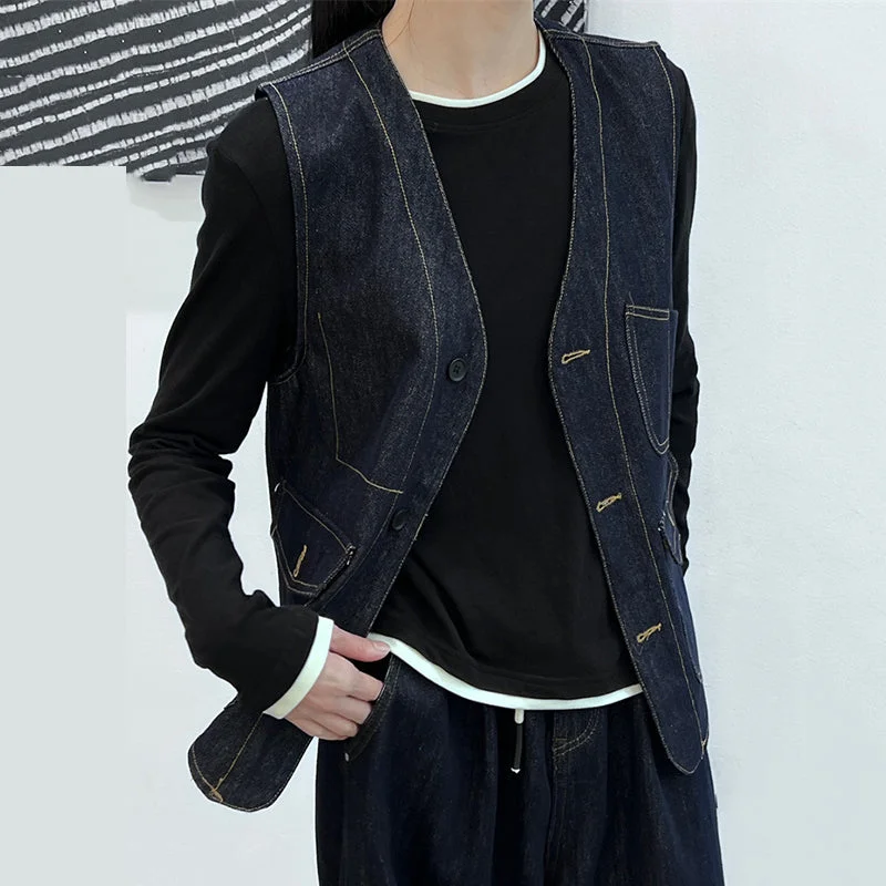 chic wool coatMulti-pocket Denim Vest