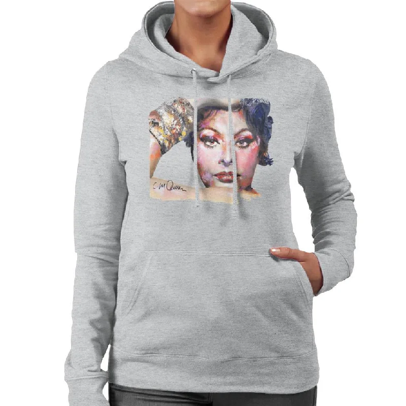 zip-up hooded sweatshirtmodern athletic hoodieSidney Maurer Original Portrait Of Sophia Loren Women's Hooded Sweatshirt